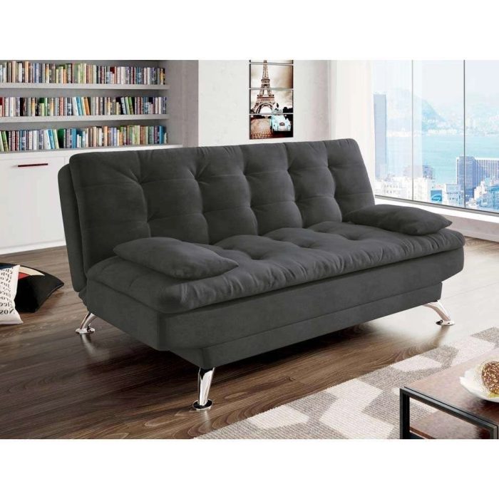 Sofá-Cama 3 Lugares Casal Premium Suede Cinza - Imagem 2