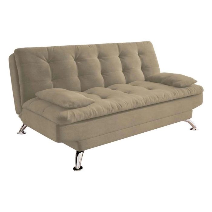 Sofá-Cama 3 Lugares Casal Premium Suede Velvet Bege - Imagem 1