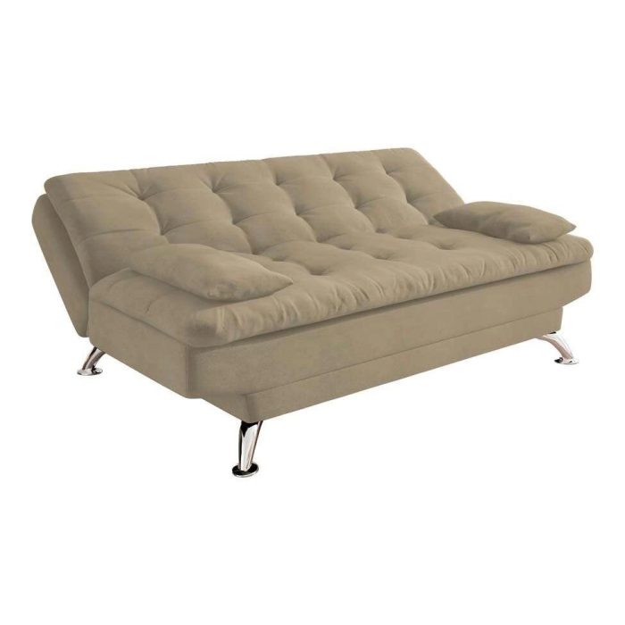 Sofá-Cama 3 Lugares Casal Premium Suede Velvet Bege - Imagem 3