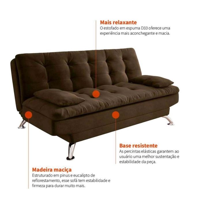 Sofá-Cama 3 Lugares Casal Premium ii Suede Café - Imagem 2