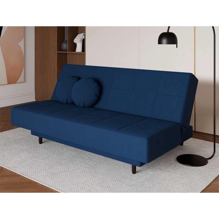 Sofá-Cama Casal 3 Lugares Jimmy Suede Azul Marinho - Imagem 2