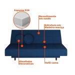 Sofá-Cama Casal 3 Lugares Jimmy Suede Azul Marinho - Imagem 6