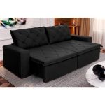 Sofá Cama Retrátil Reclinável 2,70m Bangkok Suede Velut Preto molas no Assento – King House