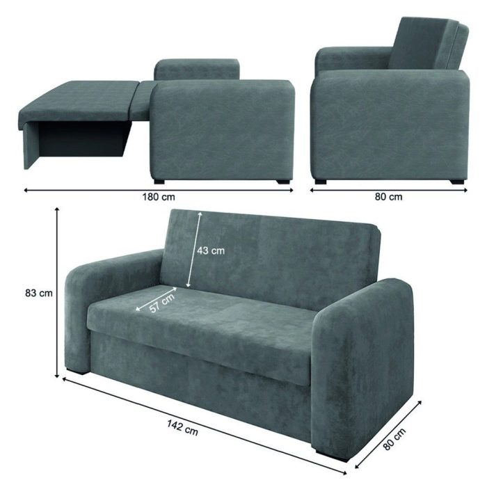 Sofá Cama Versátil 2 Lugares Veludo Selmer Cinza - Imagem 4