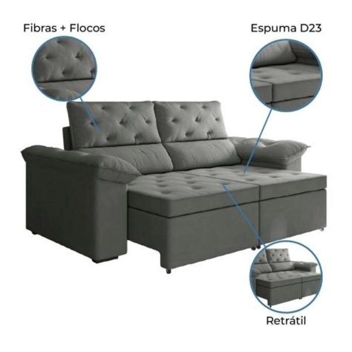 Sofá Retrátil 2 Lugares Inglaterra Suede Cinza Cinza - Imagem 2