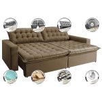 Sofá Retrátil Reclinável E Cama 2,75m Cama Inbox Flex Suede Velusoft Castor - Imagem 3