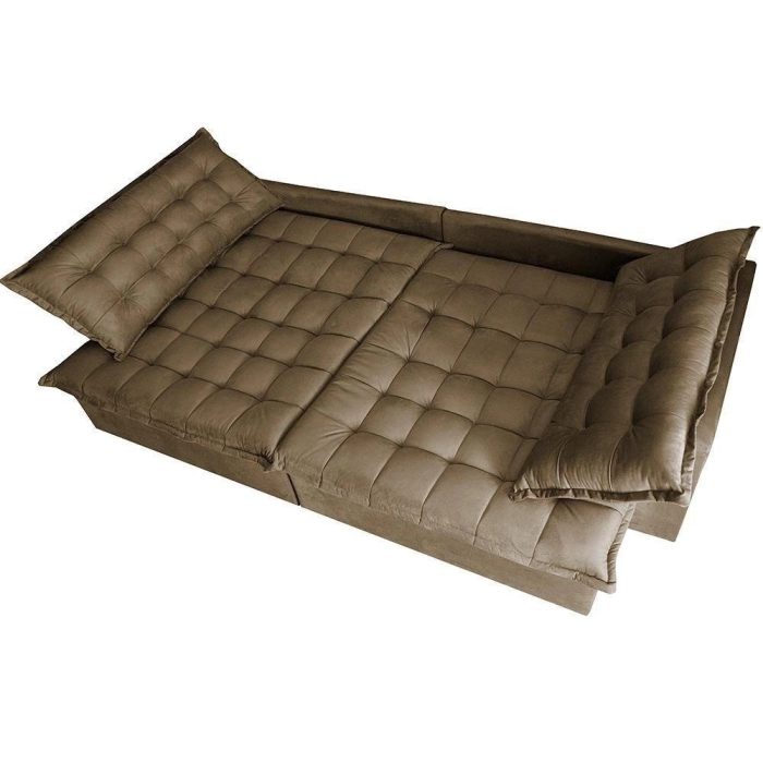 Sofá Retrátil Reclinável E Cama 2,75m Cama Inbox Flex Suede Velusoft Castor - Imagem 5