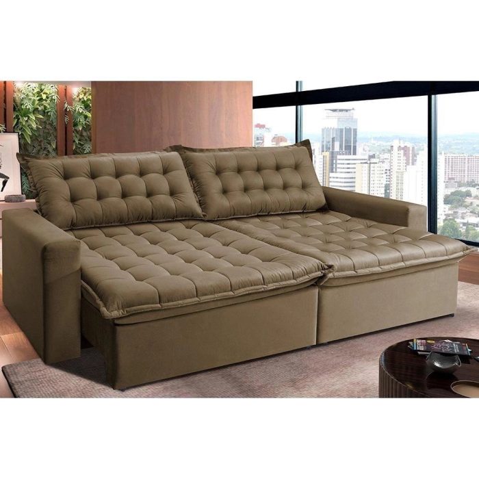 Sofá Retrátil Reclinável E Cama 2,75m Cama Inbox Flex Suede Velusoft Castor - Imagem 1