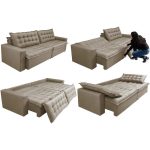 Sofá Retrátil Reclinável E Cama 2,95m Cama Inbox Flex Suede Velusoft Bege - Imagem 2