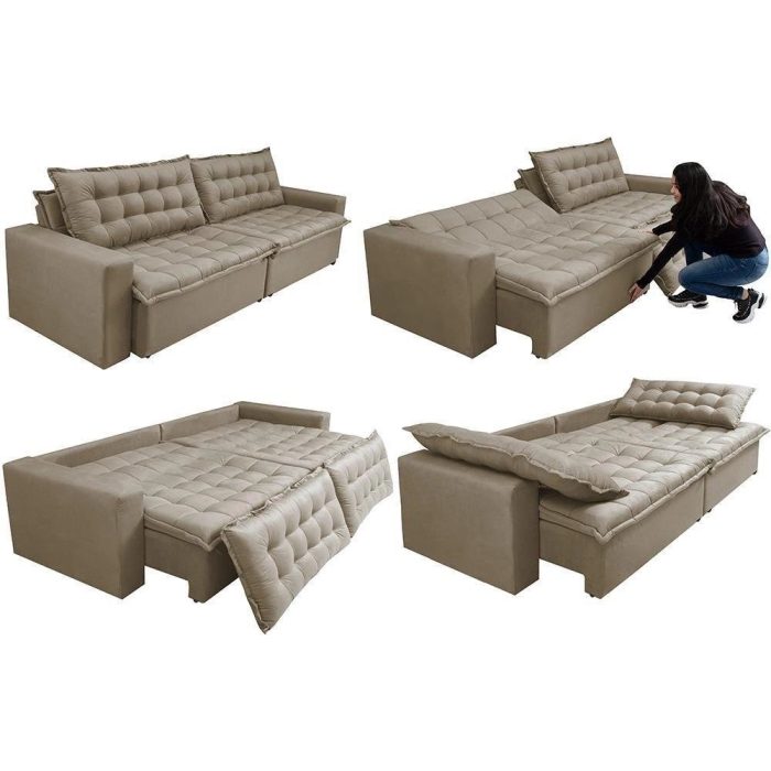 Sofá Retrátil Reclinável E Cama 2,95m Cama Inbox Flex Suede Velusoft Bege - Imagem 2