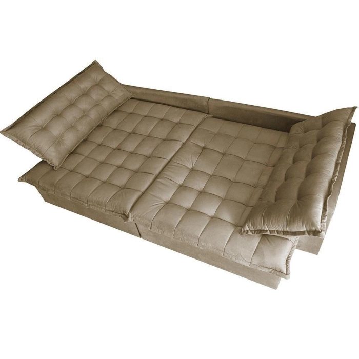 Sofá Retrátil Reclinável E Cama 2,95m Cama Inbox Flex Suede Velusoft Bege - Imagem 5