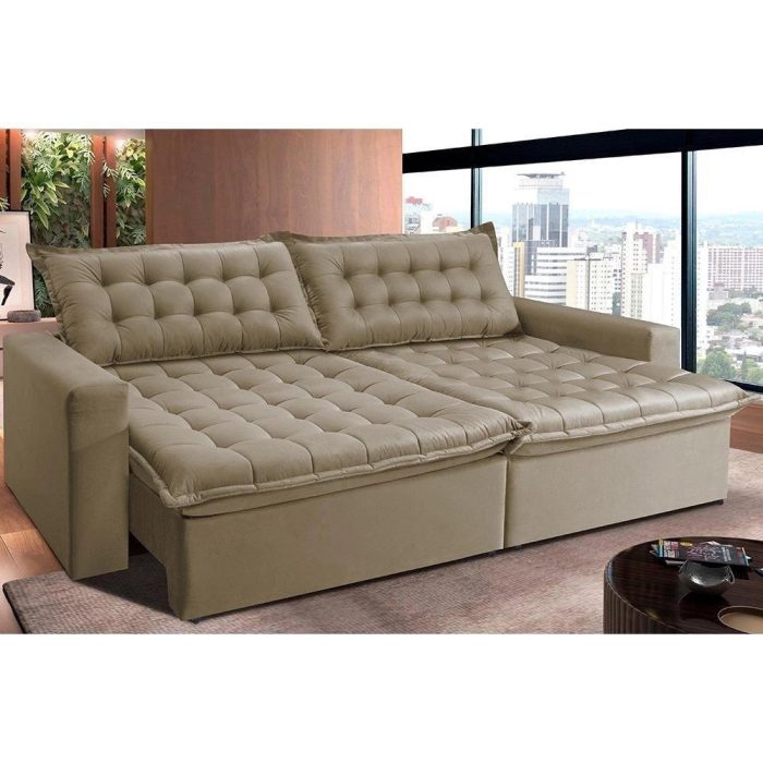 Sofá Retrátil Reclinável E Cama 2,95m Cama Inbox Flex Suede Velusoft Bege - Imagem 1