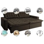 Sofá Retrátil Reclinável E Cama 2,95m Cama Inbox Flex Suede Velusoft Café - Imagem 3