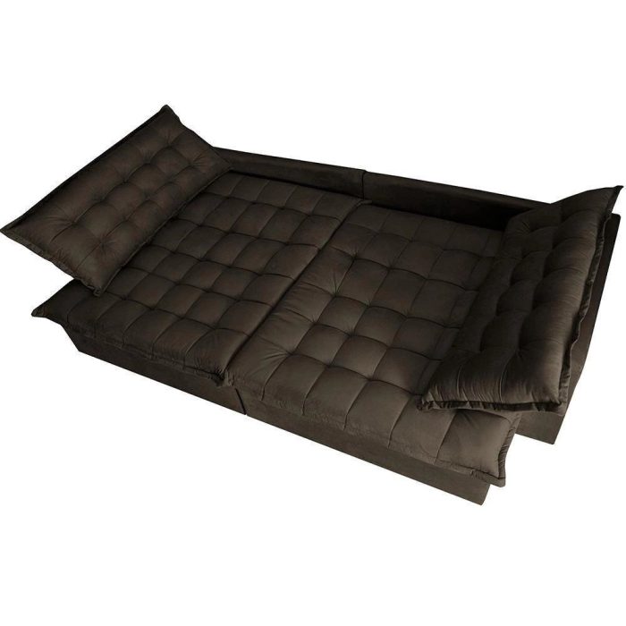 Sofá Retrátil Reclinável E Cama 2,95m Cama Inbox Flex Suede Velusoft Café - Imagem 5