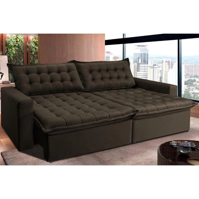 Sofá Retrátil Reclinável E Cama 2,95m Cama Inbox Flex Suede Velusoft Café - Imagem 1
