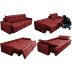 Sofá Retrátil Reclinável E Cama 2,95m Cama Inbox Flex Suede Velusoft Vermelho - Imagem 2