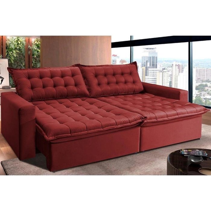 Sofá Retrátil Reclinável E Cama 2,95m Cama Inbox Flex Suede Velusoft Vermelho - Imagem 1