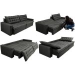 Sofá Retrátil Reclinável e Cama 2,15m Cama inBox Flex Suede Velusoft Cinza - Imagem 2