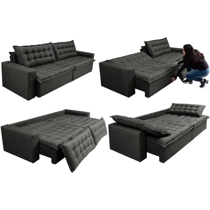Sofá Retrátil Reclinável e Cama 2,15m Cama inBox Flex Suede Velusoft Cinza - Imagem 2