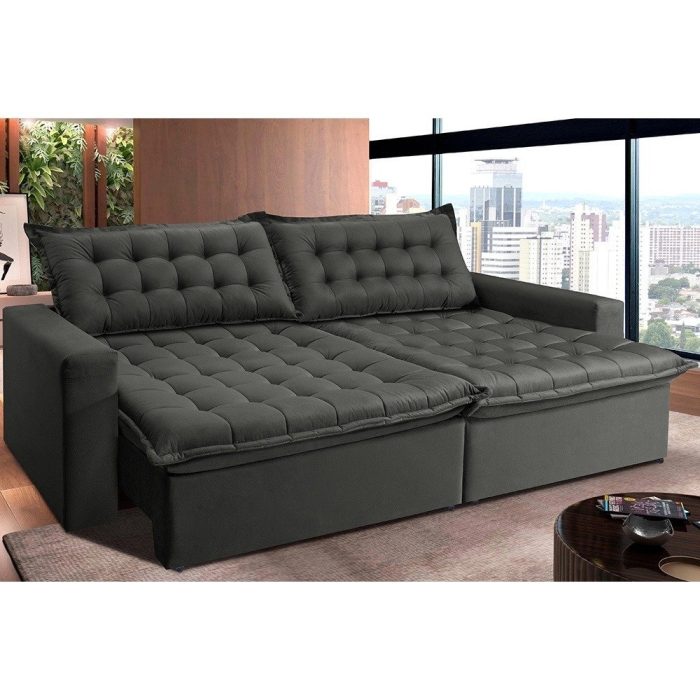 Sofá Retrátil Reclinável e Cama 2,15m Cama inBox Flex Suede Velusoft Cinza - Imagem 1