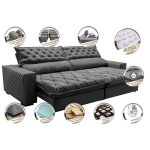 Sofá Retrátil e Reclinável 2,35m Molas Ensacadas Cama inBox Spazus com Bordado 3D Velusoft Cinza - Imagem 3