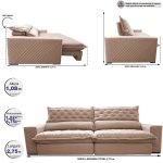 Sofá Retrátil e Reclinável 2,75m Molas Ensacadas Cama inBox Spazus com Bordado 3D Velusoft Bege - Imagem 2