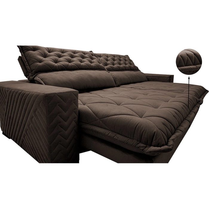 Sofá Retrátil e Reclinável 2,75m Molas Ensacadas Cama inBox Spazus com Bordado 3D Velusoft Café - Imagem 4