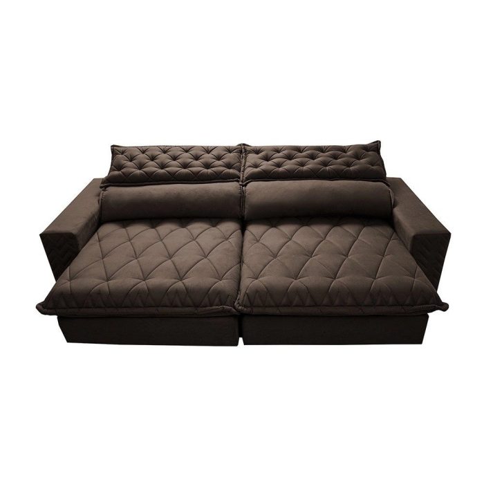 Sofá Retrátil e Reclinável 2,75m Molas Ensacadas Cama inBox Spazus com Bordado 3D Velusoft Café - Imagem 5