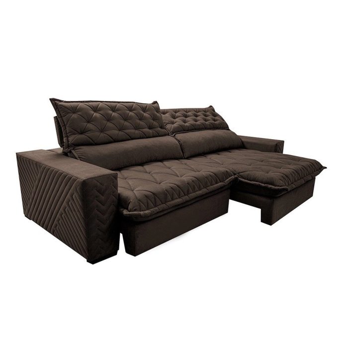 Sofá Retrátil e Reclinável 2,75m Molas Ensacadas Cama inBox Spazus com Bordado 3D Velusoft Café - Imagem 7