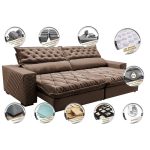 Sofá Retrátil e Reclinável 2,75m Molas Ensacadas Cama inBox Spazus com Bordado 3D Velusoft Castor - Imagem 4