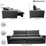 Sofá Retrátil e Reclinável 2,75m Molas Ensacadas Spazus com Bordado 3D Velusoft Cinza - Imagem 2
