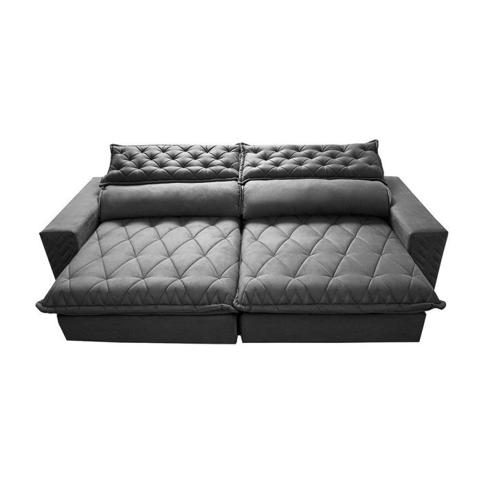 Sofá Retrátil e Reclinável 2,75m Molas Ensacadas Spazus com Bordado 3D Velusoft Cinza - Imagem 5