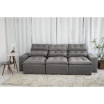 Sofá Retrátil e Reclinável 2,75m c 05 Lugares em Tecido Suede Cinza