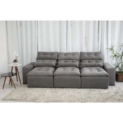 Sofá Retrátil e Reclinável 2,75m c 05 Lugares em Tecido Suede Cinza