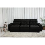 Sofá Retrátil e Reclinável 2,75m c/ 05 Lugares em Tecido Suede Preto - Imagem 4