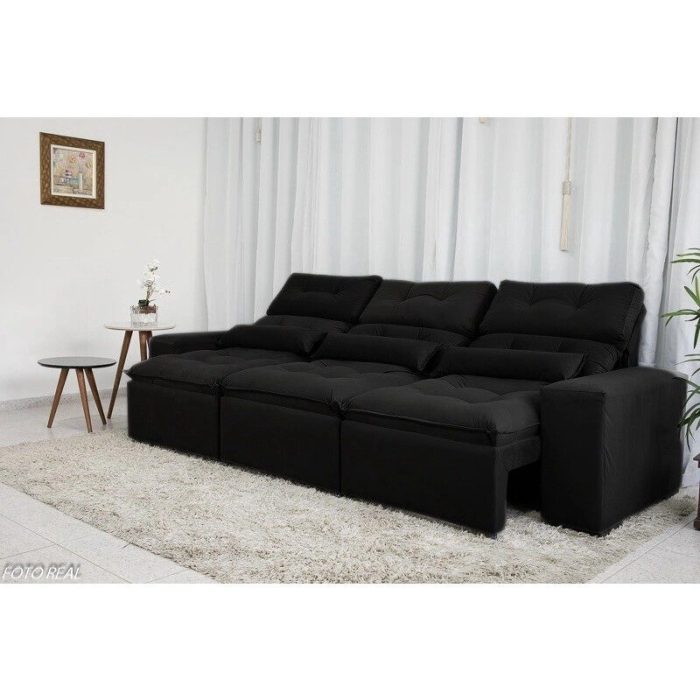 Sofá Retrátil e Reclinável 2,75m c/ 05 Lugares em Tecido Suede Preto - Imagem 1