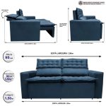 Sofá Retrátil e Reclinável Cama inBox Slim 1,50m Tecido Suede Velusoft Azul - Imagem 2