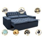 Sofá Retrátil e Reclinável Cama inBox Slim 1,50m Tecido Suede Velusoft Azul - Imagem 3