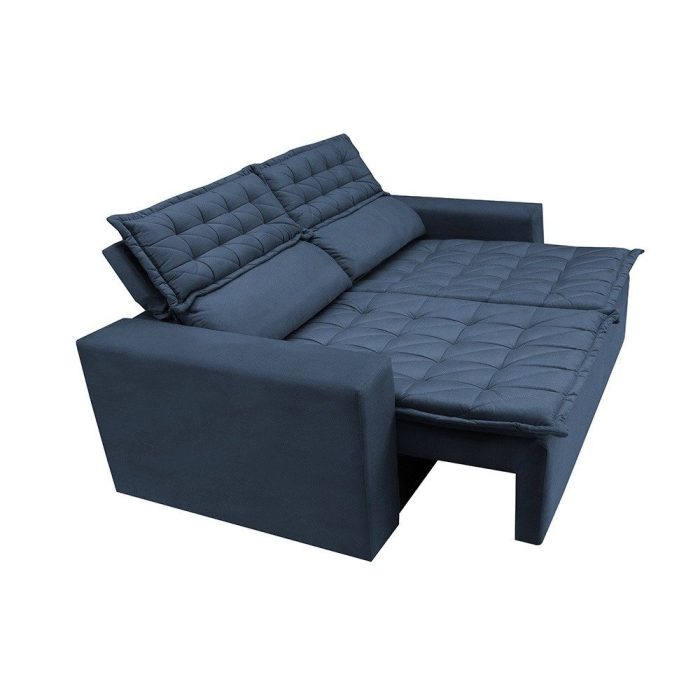 Sofá Retrátil e Reclinável Cama inBox Slim 1,50m Tecido Suede Velusoft Azul - Imagem 4