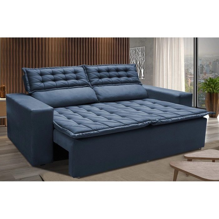 Sofá Retrátil e Reclinável Cama inBox Slim 1,50m Tecido Suede Velusoft Azul - Imagem 1