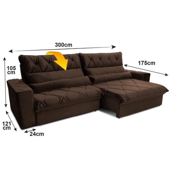 Sofá RetrátilReclinável Dakar 3,00 Suede Velut Marrom c Molas no Assento – King House - Imagem 4