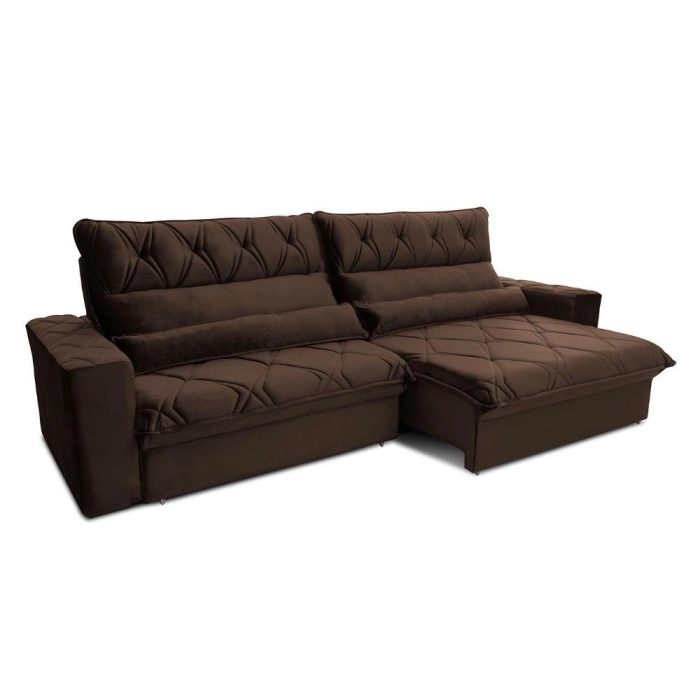Sofá RetrátilReclinável Dakar 3,00 Suede Velut Marrom c Molas no Assento – King House - Imagem 2