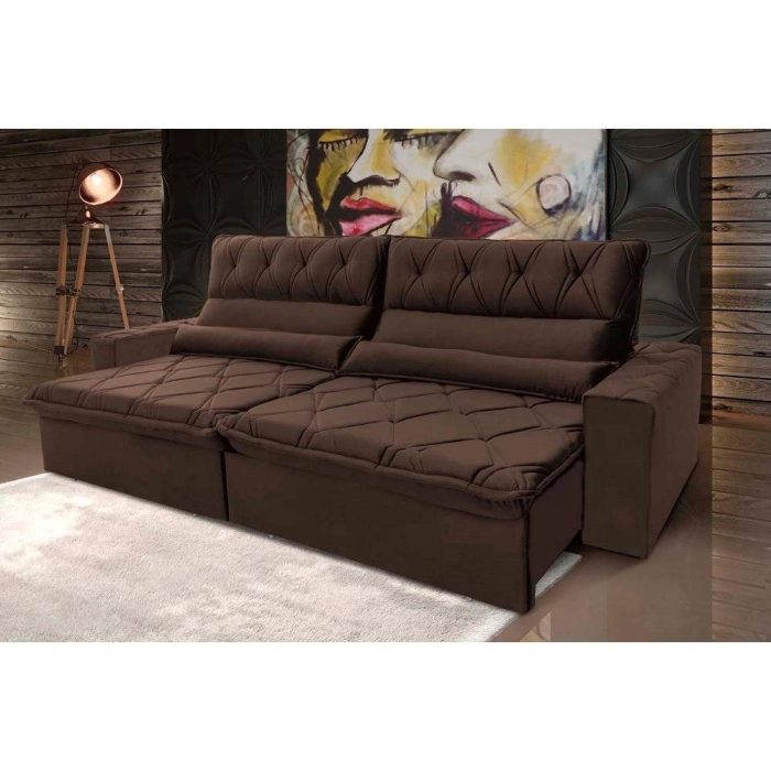 Sofá RetrátilReclinável Dakar 3,00 Suede Velut Marrom c Molas no Assento – King House - Imagem 1