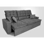 Sofá Retrátil/Reclinável Europa 2,00m Suede Velut Cinza c/ Molas Espirais – King House - Imagem 2