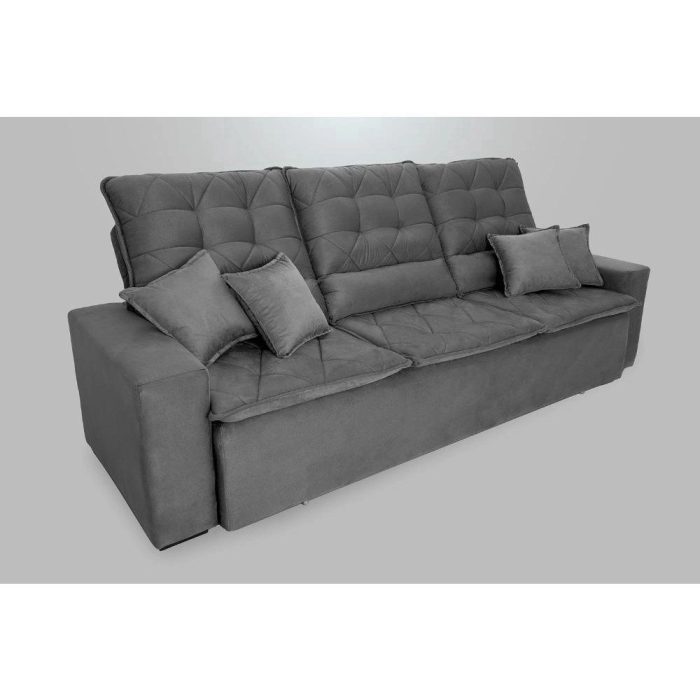 Sofá Retrátil/Reclinável Europa 2,00m Suede Velut Cinza c/ Molas Espirais – King House - Imagem 3