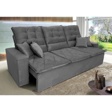 Sofá Retrátil/Reclinável Europa 2,00m Suede Velut Cinza c/ Molas Espirais – King House