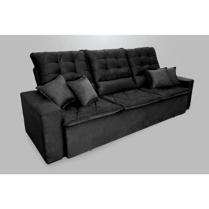 Sofá Retrátil/Reclinável Europa 2,00m Suede Velut Preto c/ Molas Espirais – King House - Imagem 3
