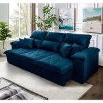 Sofá Retrátil/Reclinável Trento 2,30m Suede Velut Azul c/ Molas no Assento – King House