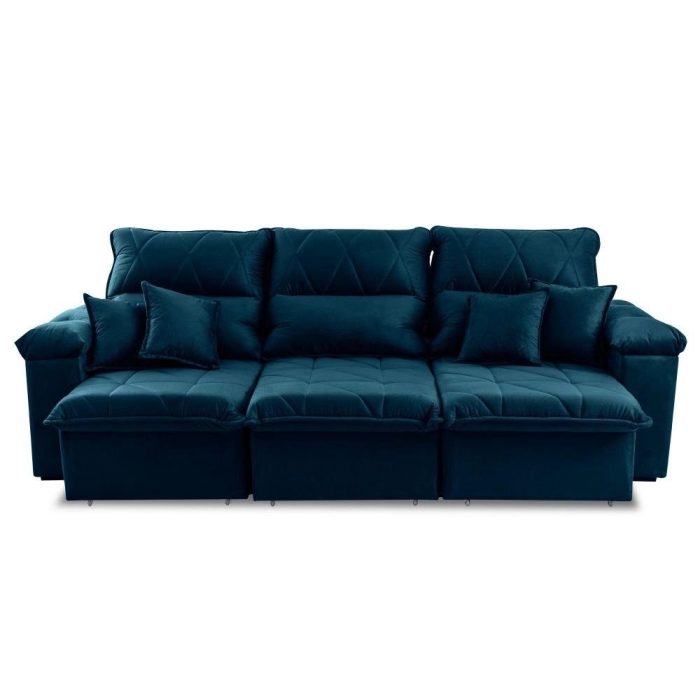Sofá Retrátil/Reclinável Trento 2,30m Suede Velut Azul c/ Molas no Assento – King House - Imagem 4