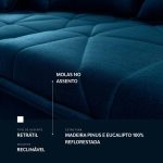 Sofá Retrátil/Reclinável Trento 2,30m Suede Velut Azul c/ Molas no Assento – King House - Imagem 5